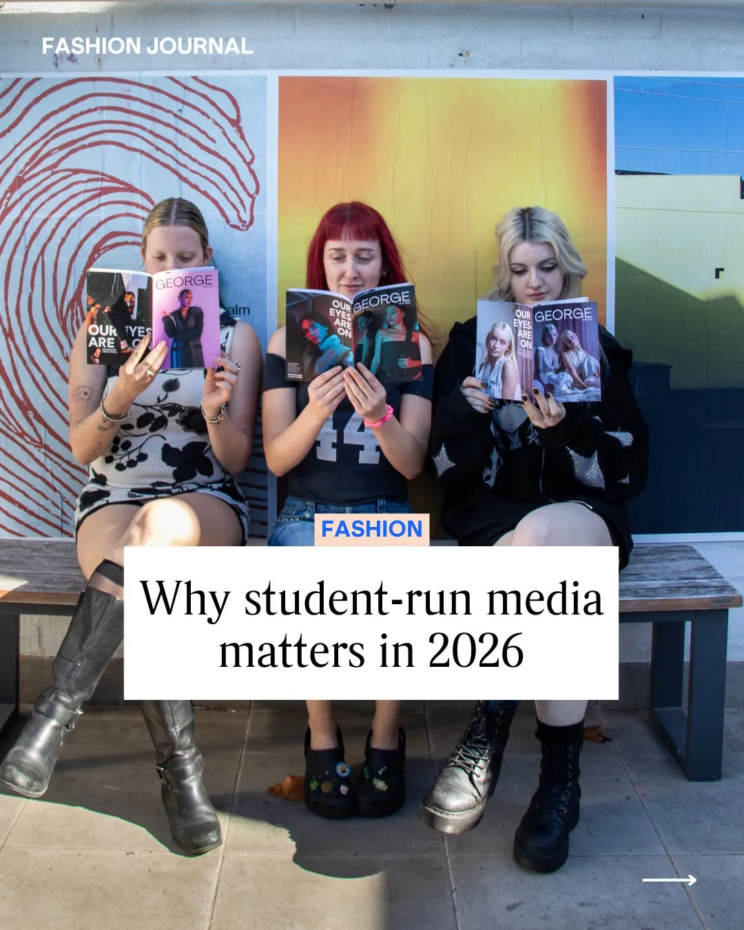 Student-run media is radical and @collarts ‘GEORGE’ magazine is proving why. Created entirely by students, the print publication gives emerging creatives the space to experiment, collaborate and create work that genuinely reflects this generation’s perspective on fashion and culture. From editorials to graphic design and photography, the students behind ‘GEORGE’ are learning in real time what it takes to bring a publication to life, all while spotlighting the next wave of creative talent. Read the full story now via the link in bio. Made in partnership with Collarts.⁠