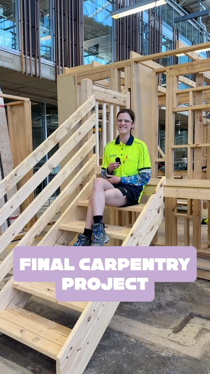 Carpentry apprentice Yas, employed by Framewayz, takes us through the final stages of her external stairs project. This is her last prac with us at Tonsley campus and we couldn’t be prouder! 🙌✨ #carpentry #stairs #tradie @tradielady2 @hiaapprentices